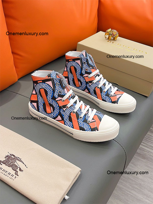 Giày Burberry Sneaker nam cao cổ Graffiti TB cam xanh - Onemenluxury